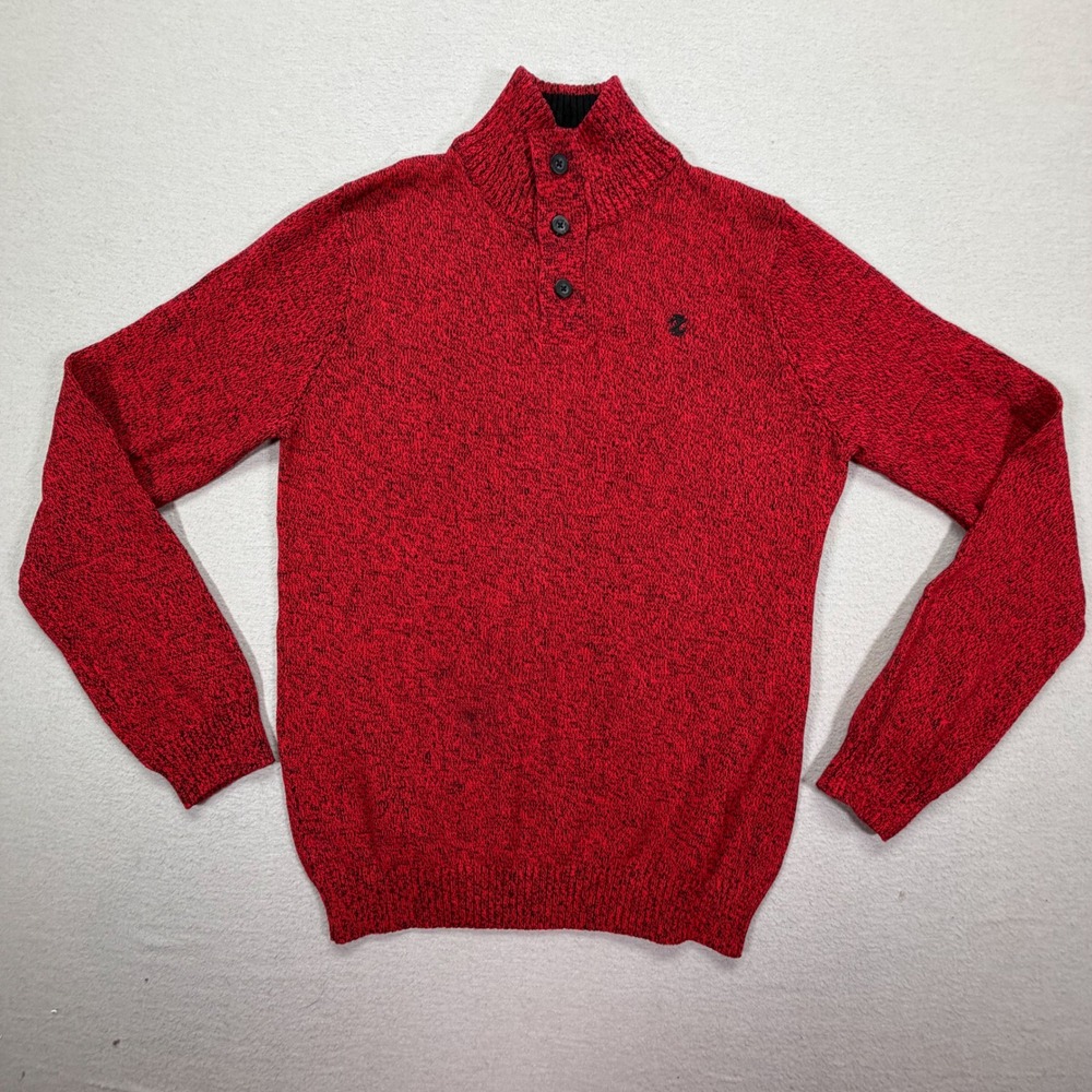 IZOD Sweater Boys XL 18/20 Red Marled Knit Mock Neck Quarter Button Pullover‎
